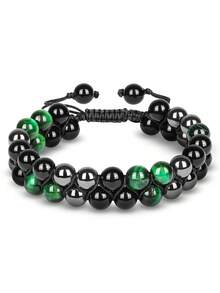 Natural Tiger Eye, Cat Eye, Green Turquoise, Red Vein, Black Obsidian, Green Ghost Beaded Bracelet, Handmade Woven Unisex Bracelet - Bracelet - View 10