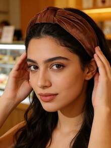 1条复古丝绒打结宽发带，纯色，优雅休闲简约女士发带，大号，时尚设计师款，女孩发饰，休闲发圈发带，女士发带，女士发饰，女士配饰