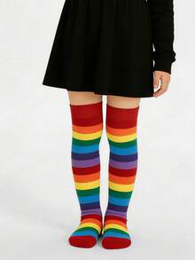 1/2/4 Pairs Girls Rainbow Over-The-Knee Socks, Versatile All-Match Fit For Girls Aged 3-12 - Multicolor - View 22