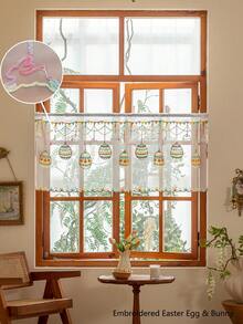 1 chiếc rèm nhỏ thêu hình trứng Phục Sinh và thỏ, chất liệu voan mỏng, trang trí phù hợp với nhiều kích thước phòng. - Nhiều màu - Xem 1
