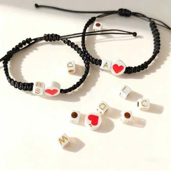 1 pieza Brazalete de ajustable de arcilla polimérica con letra del alfabeto inglés clásica y forma de corazón