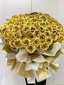 5/10/20支装闪亮水晶玫瑰花束 - 优雅彩虹人造花，金色花茎，玻璃花瓶，适用于情人节、婚礼、周年纪念日、圣诞派对装饰、浪漫装饰，闪亮花朵，塑料玫瑰 - 金色 - 查看 7