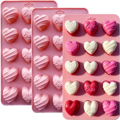 1/3pcs Heart-Shaped Candy Chocolate Mold, Valentine's Day Mold Mini Heart-Shaped Silicone Mold Small Heart Ice Cube Mold Suitable For Jelly, Resin, Soft Candy, Candle, Valentine's Day/Anniversary/Wedding DIY Baking