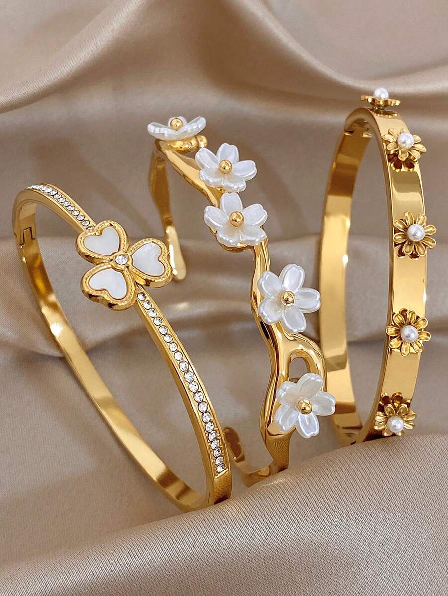 Bộ vòng tay mạ vàng 18K sang trọng, thanh lịch hình hoa bốn lá đính đá Zirconia, trang sức nghệ thuật dành cho nữ, thích hợp cho Lễ Tình nhân, Tiệc tùng, Dạ hội, Hàng ngày, Hẹn hò, Lễ hội Mardi Gras, Năm mới, Đám cưới, Đi biển, Giáng sinh, Kỷ niệm, Quà tặng thanh lịch cho mẹ, Trang sức Boho, Quà sinh nhật, Quà tặng cho phù dâu - Nhiều màu - Xem 1