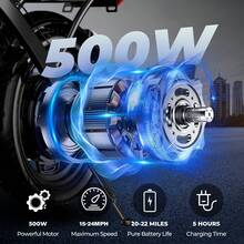 500W Folding Electric Bike For Adults And Teens, 48V 10.4AH Removable Battery, 15 MPH, Front Basket & Mobile Phone Mount, Commuter & Campus Ebike For Adults, 32 Miles Range - T1-15MPH Foldable Electric Bike - 查看 3