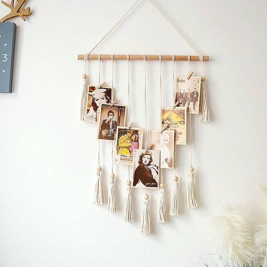 1pc Tassel Photo Display Wall Decoration, With 10 Clips, Can Hang Photos, Photo Album Room Decoration, Suitable For Home And Exhibition Decoration - Beige - View 1