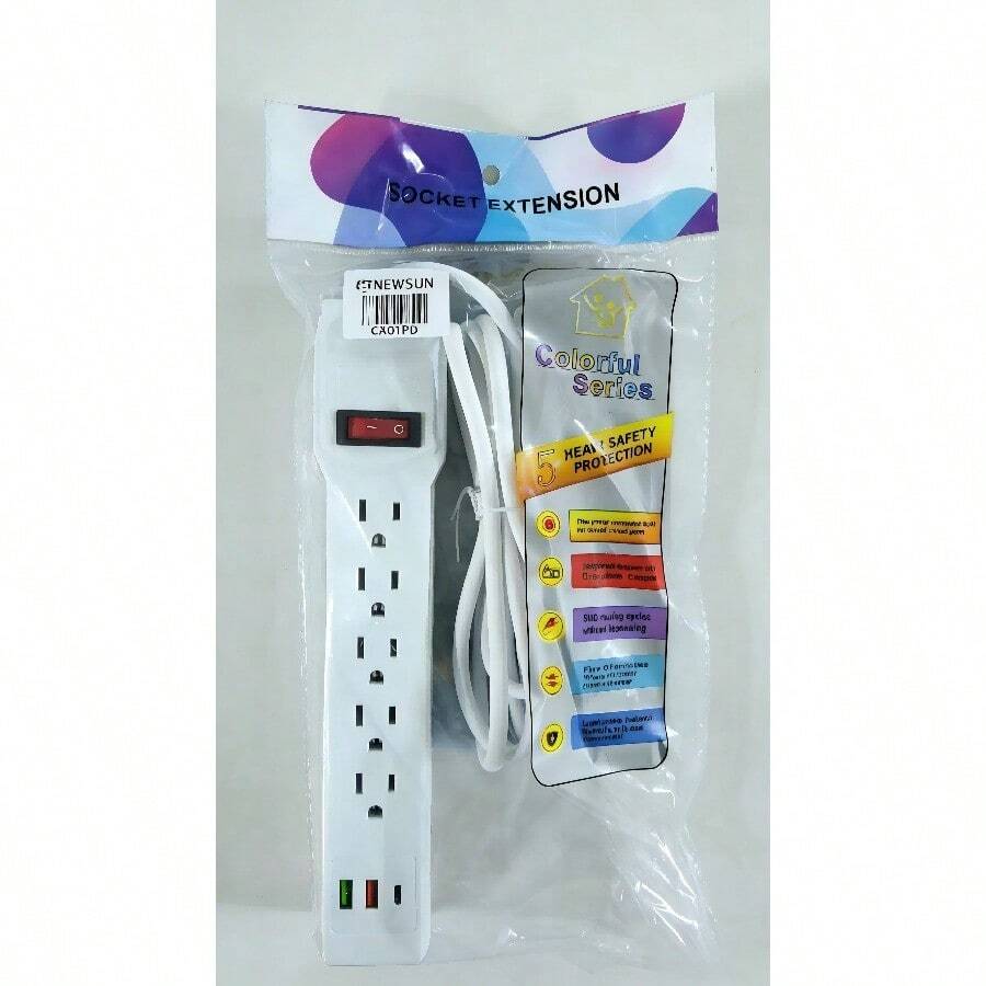Cable de extensión estándar para uso doméstico con múltiples enchufes y un interruptor de encendido. - Blanco - Ver 1