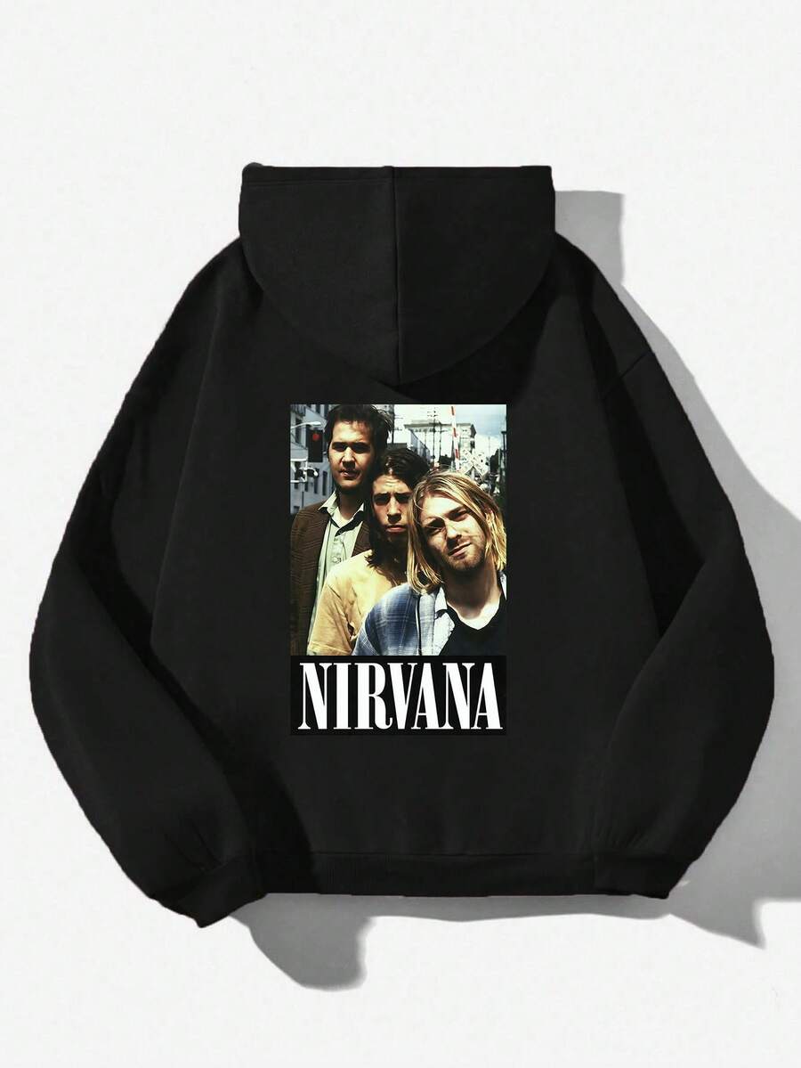 NirvanaS-KurtCoS Pullover Hoodies Printed Hoodies Mens And Womens Hoodies Vintage Unisex Hoodie With Pockets Long Sleeve,Men'S And Women's Graphic Hoodie, Long Sleeve, Hooded, Slight Stretch, Geometric Pattern, Regular Fit, Knit Fabric, For Autumn And Winter - 黑色11 - 查看 1