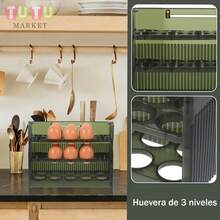 1 Pieza Caja De Almacenamiento De Huevos Con 3 Capas De Estilo Deslizante Con Dispositivo AutomáTico De Rodamiento De Huevos, Apta Para La Puerta Lateral Del Refrigerador Y La Plataforma De La Cocina, Soporte Dispensador De Huevos Que Ahorra Espacio, Soporte Plegable De PláStico Para Huevos De 3 Niveles, Anti-CaíDa, Organizador De Huevos Para Refrigerador, Dispensador De Huevos Para Gabinete. Soporta 30 Huevos, DiseñO De Volteo, Organizador De Cocina, EstanteríA Para Almacenamiento Lateral En El Refrigerador, Ideal Para Cocina, Refrigerador, Gabinete, Almacenamiento De Huevos. - Verde - Ver 7