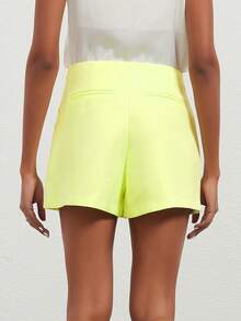 Se-Helo Fashion Casual Versatile Solid Color Asymmetrical Skirt Shorts - Neon Yellow Green Summer - Fluorescent Yellow-green - View 3