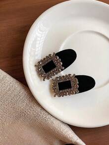 2个装女士高端优雅灰色水钻天鹅绒鸭嘴夹，甜美时尚椭圆形发夹，多功能侧刘海夹发饰，适合日常佩戴、头部装饰、派对等场合，女士发饰