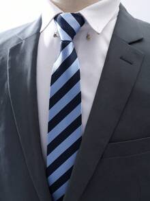 1pc Men's Business Striped Tie, Lazy Zipper Striped Tie, Suitable For Valentine's Day Gifts And Daily Wear. - A - View 10