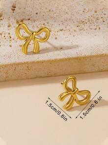 2pcs Minimalist Bow Stud Earrings, Sweet & Cute Pierced Jewelry, Suitable As Party Gifts - Gold - View 6