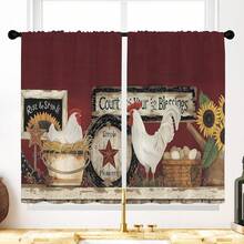 2 Panel 28"X40" Farmhouse Red Rooster Kitchen Curtains Vintage Cute Farm Animal Kitchen Window Curtains Short Rustic Country Cafe Curtain Retro Bathroom Window Treatment Tiers Drapes,Room, Kitchen Decor - 28x40吋-2件 - 查看 5