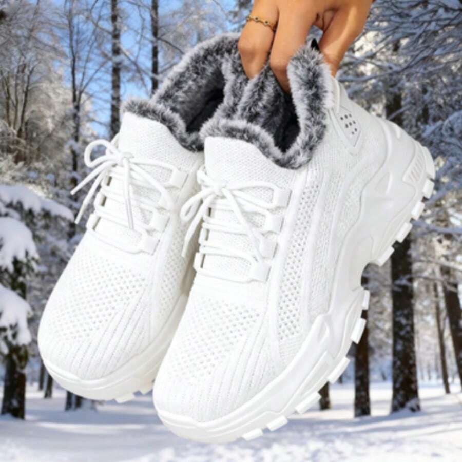 2026 Winter New Style Snow Boots, Fur-Lined Sneakers - Warm Plush Knit Casual Walking Shoes, Lightweight And Non-Slip Outdoor Winter Shoes, Suitable For Women's Commuting To Work, And A Must-Have Boot For Women's Valentine's Day Outfits,Comfortable And Versatile Black Snow Boots For Winter Vacation Trips - trắng - Xem 1