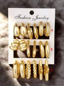 3-9 Pairs Thick Gold Tone Hoop Earrings Set, Low Allergy Thick Gold Earrings For Women - Gold - View 11