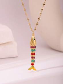 Micro-Inlaid Zirconia Copper Fish Pendant Necklace, Suitable For Women's Daily, Party And Vacation Matching - Multicolor - View 6