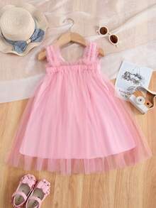 1 件年轻女孩可爱优雅公主蝴蝶装饰分层薄纱吊带 A 字裙，甜美，适合派对/正式场合、生日/节日/度假，适合所有季节