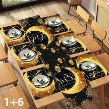 1/4/6 件套，斋月餐垫，亚麻桌垫，传统灯笼图案，可水洗印花桌布，表面保护垫，节日厨房和家庭聚会的理想装饰 - 彩色 - 查看 12