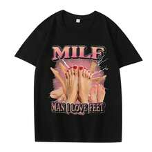 Nueva llegada de ropa para hombres, camiseta gráfica para hombres, camiseta para hombres, ropa de hombre, I Love Feet, de manga corta y cuello redondo. - Negro - Ver 9