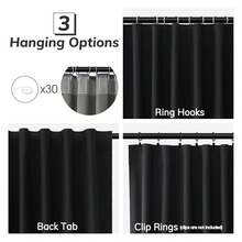 102 Inch Long Curtains 2 Panel- Linen Blackout Curtains, Light Blocking Thermal Insulated Drapes For Bedroom, Living Room - Black - 如圖627 - 查看 2