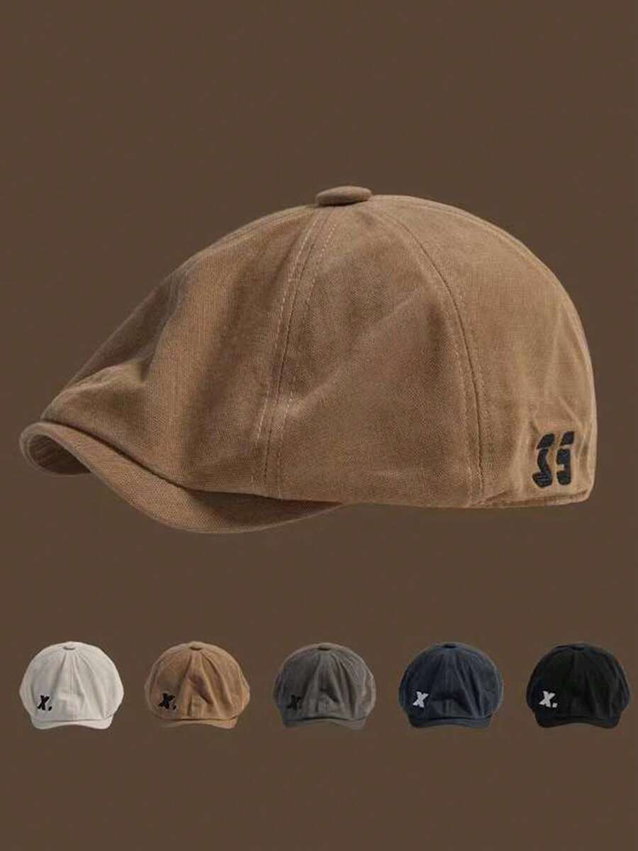 1 pieza Gorra plana clásica y retro con bordado de letra, unisex, gorra de estilo periodero casual, apta para uso diario - carta - Ver 1