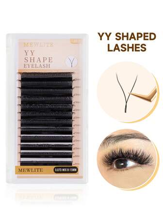 Pestañas postizas MewLite 2D YY ultra finas de 0,07 mm, volumen ruso - Extensiones de pestañas premontadas en forma de C, ligeras, de 8-15 mm de longitud mixta, para uso en salón y DIY, para principiantes. Aspecto natural. Pestañas de alta calidad.
