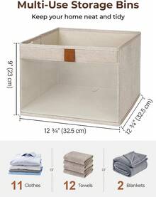StorageWorks Shelf Storage Boxes, Clothes Storage Boxes With Clear Window And Handles, Foldable Storage Baskets For Shelves, Fabric Clothes Wardrobe Organiser For Bedroom, Brown And Beige, 3 Pack - Beige - View 5