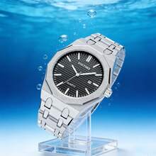 1 件男士石英表，12 面磨砂表壳，不锈钢表带，独特的嘻哈小众设计，防水夜光时尚商务日历腕表