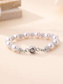 An Elegant Pearl Bead Custom Photo Bracelet Adorned With Diamond Accents - A Multi-Metal Tone Adjustable Piece Perfect For Mother's Day, Valentine's Day, Anniversaries, Or Birthday Surprises. Blends Bohemian, Minimalist, Vintage, And Urban Styles. - Valentine's Day Pet Lover Gift