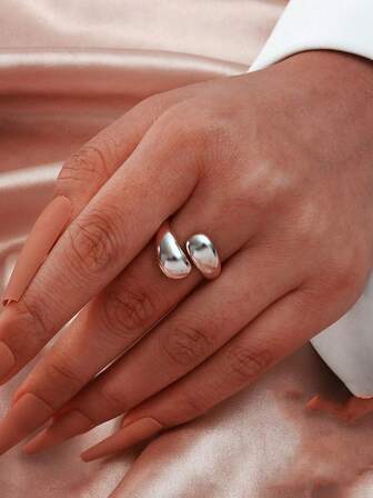  FOREVER QUEEN Anillo ajustable de plata de ley 925 con gota de agua, minimalista, anillo de compromiso para parejas, accesorio de fiesta, regalo