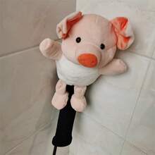 1个可爱动物造型毛绒高尔夫球杆头套，男女通用高尔夫球杆杆身保护套 - 黑色 - 查看 3