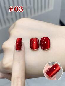 10ml/Bottle Mirror Red Crystal Cat Eye Gel Nail Polish, Winter Bestselling Red Glass Pearl Magnetic Cat Eye Gel Nail Polish, Red Manicure, Suitable For Toenails, Salon Use, Cute French Manicure, UV LED Lamp Manicure - Multicolor - View 10