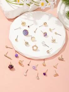 30 Pairs Women's Fashion Earrings Set, Elegant Minimalist Round, Heart, Geometric, Star Designs, Suitable For Party, Date, Holiday Gifts - Multicolor - View 3