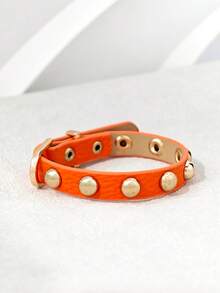 1 pieza Brazalete ajustable de mujer con remaches de estilo punk, gótico y Y2K, de cuero sintético y remaches redondos, versátil para uso diario - naranja - Ver 4