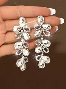 Hollow-Out Drop-Style Bridal Women's Fashionable Sparkling Crystal Earrings, Luxurious Jewelry Earrings Suitable For High-End Evening Dresses, High-End Dinners, And Gift Giving, - MS383 - View 4
