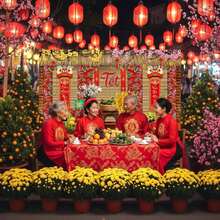 Lofaris Vietnamese New Year Decorations, 2026 TET Nguyen Dan Banner, Chuc Mung NAM Moi Happy Lunar New Year Decor, Traditional TET Party Supplies For Home Photo Booth 708x433in - 白色 - 查看 3