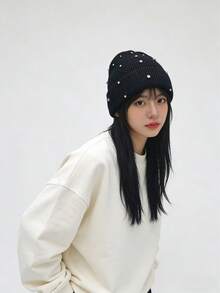 女士装饰针织帽 1 顶，休闲保暖时尚百搭，春秋季理想礼物 - A - 查看 6