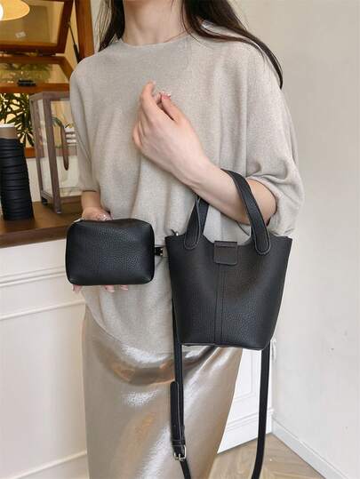 Bolso de cubo nuevo 2025, diseño único, bolso versátil de hombro/cruzado, bolso de cesta tipo tote para mujeres