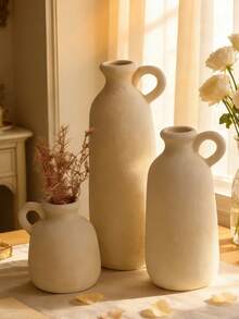 Bộ 1 bình gốm trắng có vân - Bình trang trí phong cách mộc mạc Boho có tay cầm, trang trí nhà cửa tối giản trung tính, thích hợp để trên bàn phòng khách, kệ phòng ngủ, làm vật trang trí trung tâm cho đám cưới hoặc cắm hoa khô (Nhiều kích cỡ: Cao, Trung bình, Nhỏ) - Bình hoa có tay cầm - Xem 7