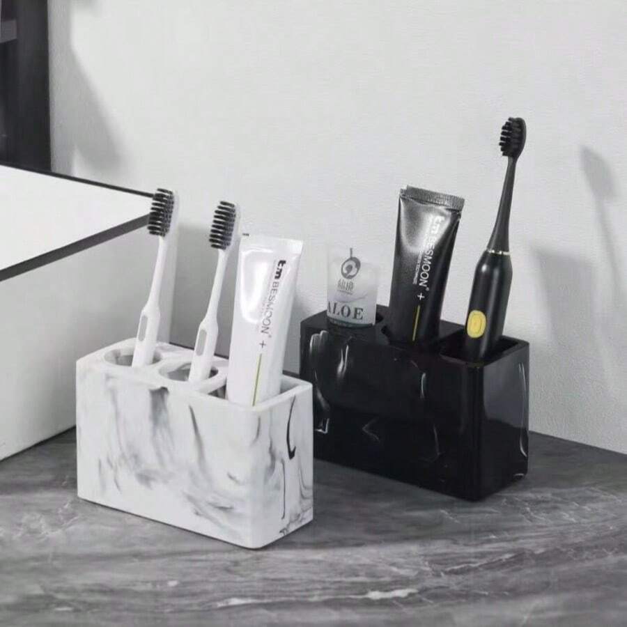 1pc Luxury Marble Pattern Electric Toothbrush Holder - Electric Toothbrush Stand With Safety Clamp, Spacious Multi-Function Storage Rack For Toothbrush And Toothpaste, Compact Countertop Bathroom Organizer, Perfect For Bathroom Countertop, Essential Bathroom Accessory, Maintain Hygiene, Home Bathroom Decor, Autumn Decor, Back To School