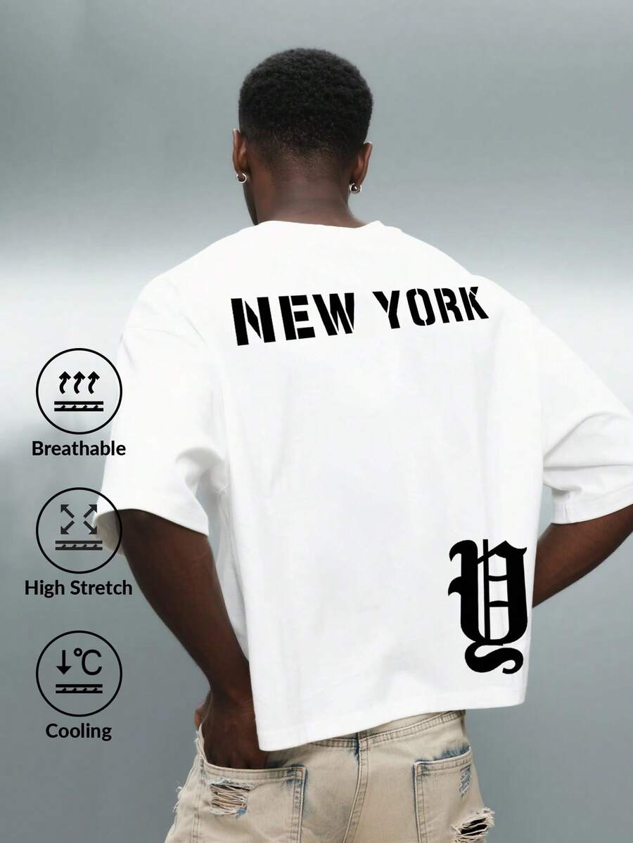 WHITE SHARK Men's Casual Fashion Street Loose Fit Printed Drop Shoulder Short Sleeve T-Shirt, Cool Touch, Summer - White - View 1