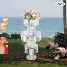 5-Tier Crystal Wedding Flower Stands, 2 Pcs 110 Cm/ 43.3  Inch Gold Vases Centerpieces With 11-Inch Diameter Base, Crystal Vases For Centerpieces, For Wedding Reception Birthday - Silver - View 7