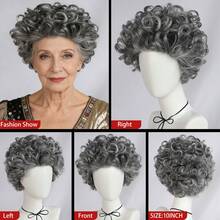 Granny Costume Set For Women Elegant Sassy Grandma Cosplay Wig, Old Lady Retro Wig, Short Pixie Curly Gray Synthetic Afro Wig & Glasses & Eyeglass Chains & Faux Pearl Necklace & Hair Rollers Available, Funny Charming Grandmother Grey Bob Wig, Christmas Decor/Holiday Events Stage Performance Props/Party Supplies, Ideal Choice For Gifts - Multicolor - View 12
