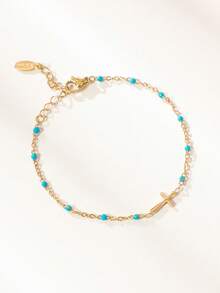 时尚波西米亚风真空镀层不锈钢十字架串珠手链，串珠数量随机 - 米珠手鍊 - 查看 10