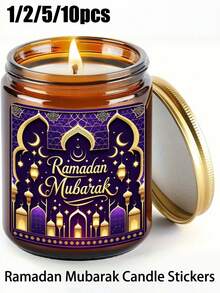 1/2/5/10 Stück Islamische Ramadan Mubarak Kerzen Aufkleber - Goldene Moschee & Halbmond Islamische Symbole, Ramadan Wandtattoos, Eid Mubarak Wandaufkleber, Islamischer Ramadan Kareem, Burg Stern Fensteraufkleber Dekoration, Vinyl Etiketten geeignet für Ramadan Geschenke, Dekorationen, Kerzen, Laternen, Tagebücher - & Islamische Aufkleber anbringen, für Wohnzimmer Schlafzimmer Dekoration Zuhause - Verschiedenfarbig - Übersicht 1