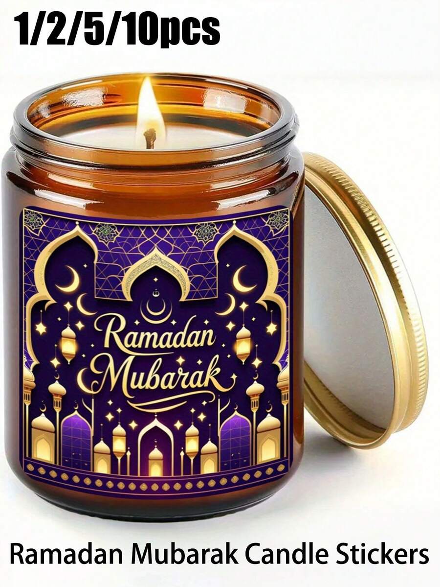 1/2/5/10 Stück Islamische Ramadan Mubarak Kerzen Aufkleber - Goldene Moschee & Halbmond Islamische Symbole, Ramadan Wandtattoos, Eid Mubarak Wandaufkleber, Islamischer Ramadan Kareem, Burg Stern Fensteraufkleber Dekoration, Vinyl Etiketten geeignet für Ramadan Geschenke, Dekorationen, Kerzen, Laternen, Tagebücher - & Islamische Aufkleber anbringen, für Wohnzimmer Schlafzimmer Dekoration Zuhause - Verschiedenfarbig - Übersicht 1