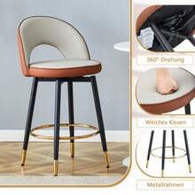 360° Rotating Bar Chair. Light Gray And Brown Place Cushion, PU Material, Also Padded Bar Chair, Suitable For Bar, Dining Room, Kitchen, Terrace, Etc. One Box Of 2 Packs. - Brown + Black + Light Gray - View 7
