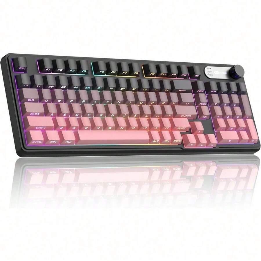 MageGee GK960 Wireless Gaming Keyboard, RGB Tri-Mode Wired/BT/2.4G Creamy Keyboard With Number Pad, 4000mAh Battery, Knob Control, Side Printed Keycaps, 19-Key Anti-Ghosting - B-Pink - 查看 1