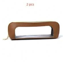 1/2pcs Portable Travel Makeup Bag, Makeup Brush Holder With Transparent Window And Zipper Closure, Suitable For Cosmetics, Skincare, Gym And Business Travel, Faux Leather